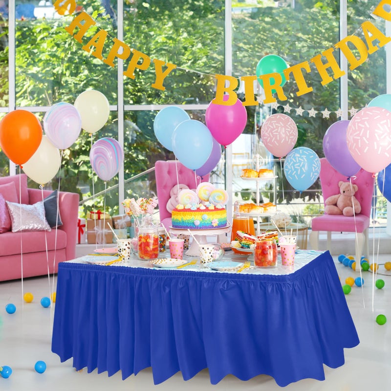 DecorRack Table Skirt, 29 in x 14 ft -BPA Free- Plastic Tableskirt, Disposable, Reusable, Rectangular Tablecloth Skirt, Royal Blue (1 Pack) - Image 3